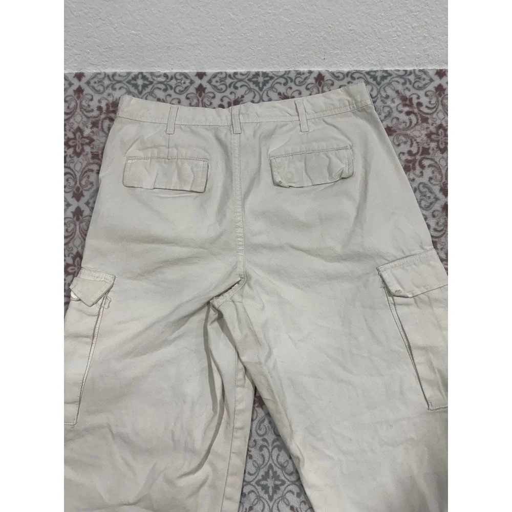 RSQ Loose Fit Cargo Pants Mens 31x30 Cream Off White Cotton Utility Wide Leg